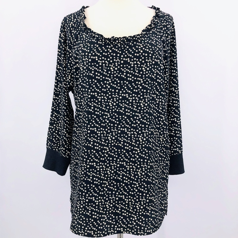 Hazel Black w/ Polkadots Ruffle Neckline Dress